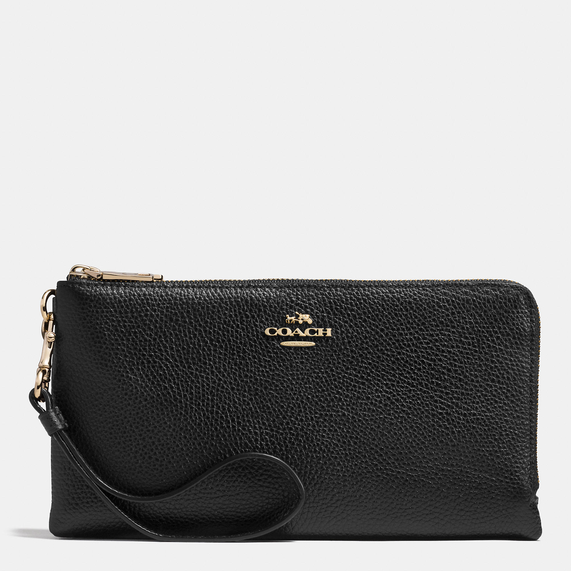 Portable Multi-Function Coach Double Zip Wallet In Pebble Leather | Women